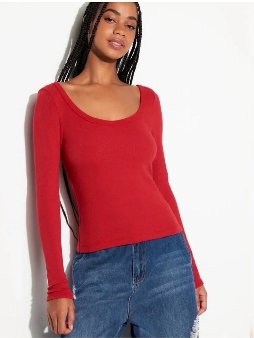 NWT SPIRITUAL GANGSTER Chrissie Ribbed Long-Sleeve Top Red, XS‎